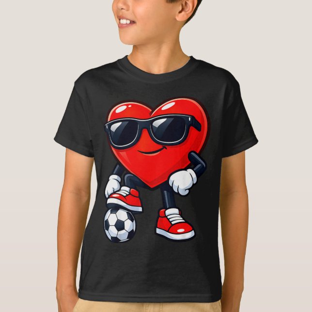 Cute Heart Playing Soccer Valentines Day Soccer Bo T-Shirt (Front)