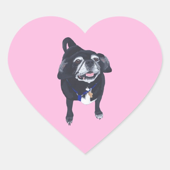 Cute Heart Pug Dog Stickers (Front)