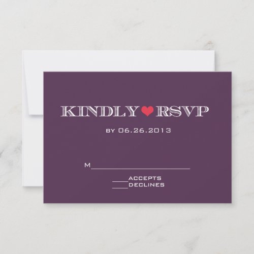 Cute Heart Purple Red Wedding RSVP Cards