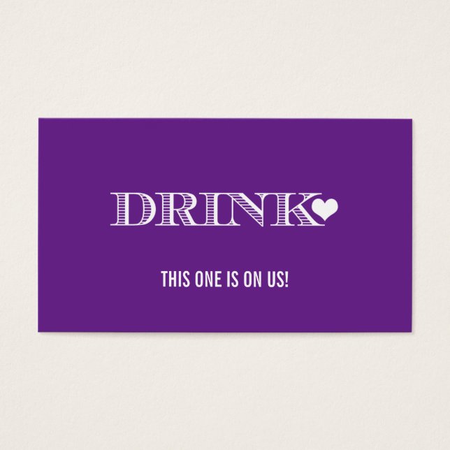 Cute Heart Purple Wedding Drink Ticket (Front)