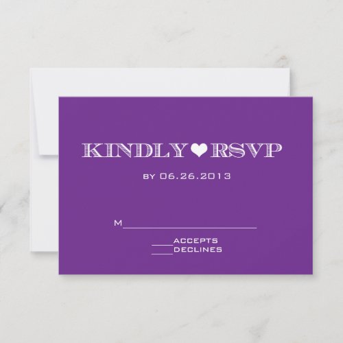 Cute Heart Purple Wedding RSVP Cards
