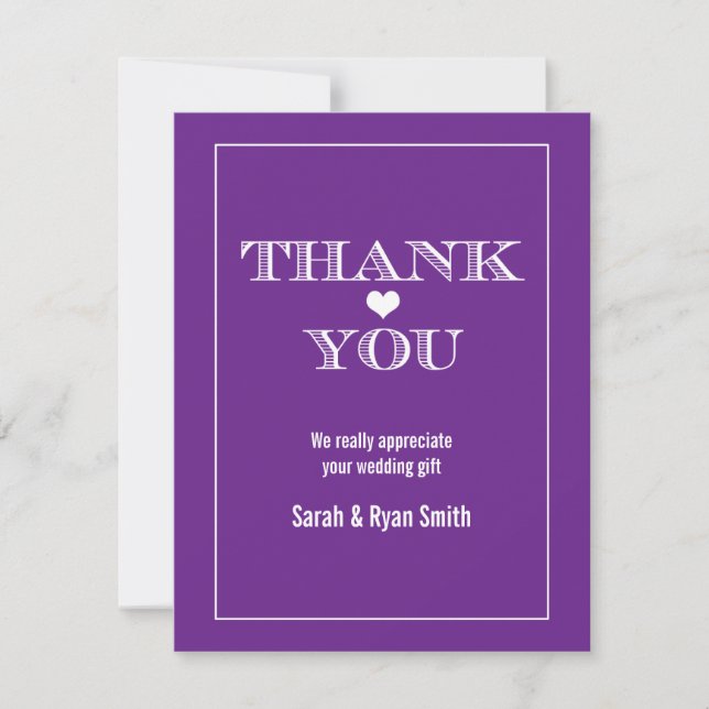 Cute Heart Purple Wedding Thank You Cards (Front)