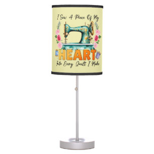 Cute heart quilt word art table lamp