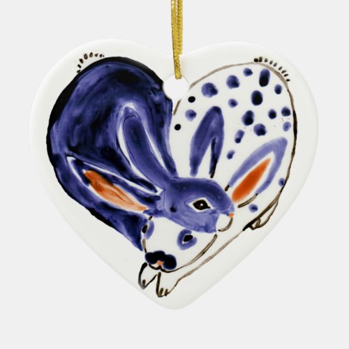 Cute Heart Rabbit Bunny Pet Photo Blue Custom Ceramic Ornament