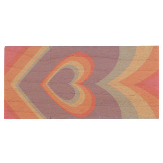 Cute Heart Rainbow Wood Flash Drive