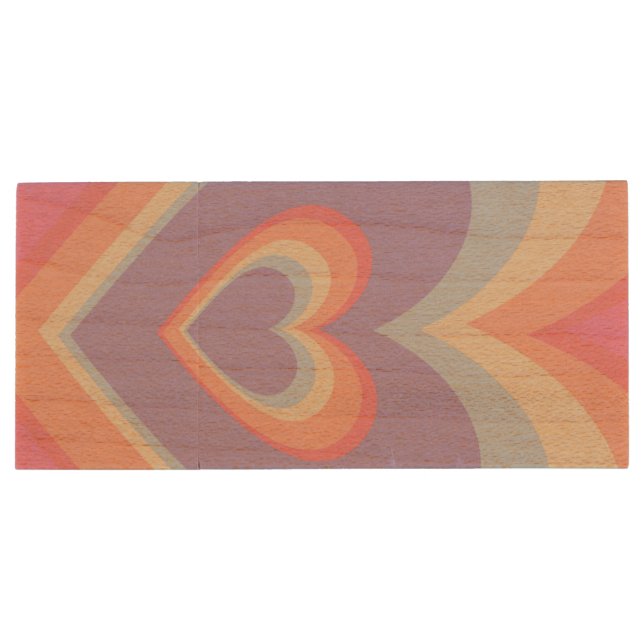Cute Heart Rainbow  Wood Flash Drive (Back)