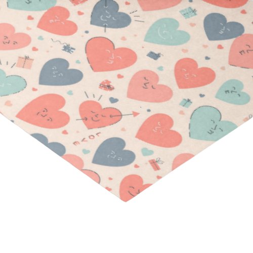 Cute Heart Retro Color Love Pattern Valentines Day Tissue Paper