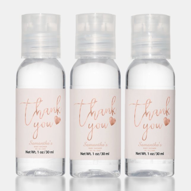 Cute Heart Rose Gold Foil Thank You Hand Sanitizer (Set)