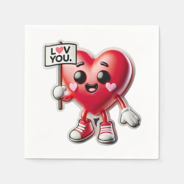 Cute Heart Saying Love You Napkins (Front)