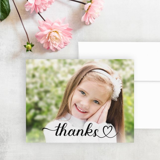 Cute Heart Script Kids Custom Photo Thank You Card (Creator Uploaded)