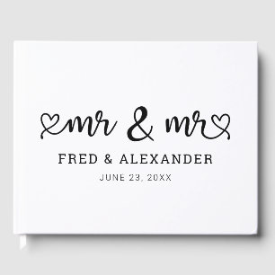 Cute Heart Script Mr & Mr Gay Wedding Guest Book