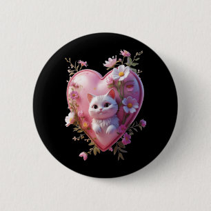 Cute Heart Shape with a cat Funny Unisex Design Button