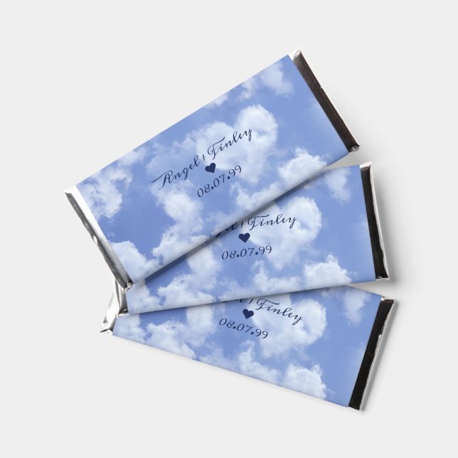 Cute Heart Shaped Cloud & Blue Sky Elegant Wedding Hershey Bar Favors (Front)