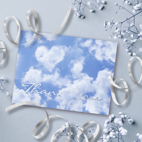 Cute Heart Shaped Cloud Blue Sky Wedding Thank You Foil Holiday Postcard