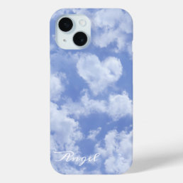 Cute Heart Shaped Cloud In Blue Sky Cheerful Happy iPhone 15 Case