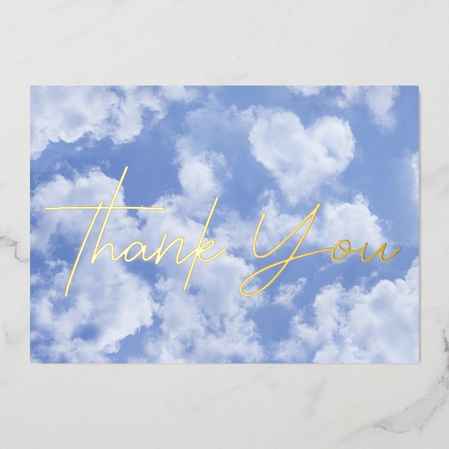 Cute Heart Shaped Cloud In Blue Sky Cheerful Happy Foil Holiday Card (Front)