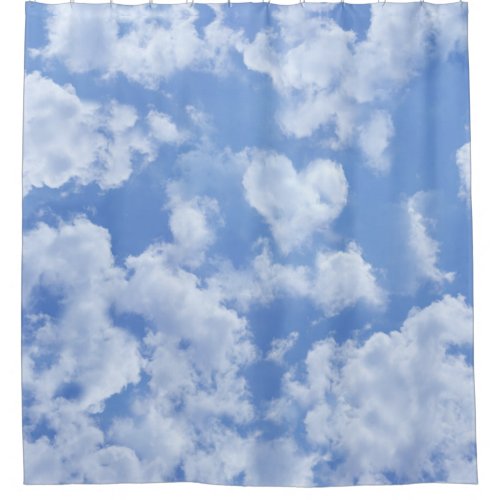 Cute Heart Shaped Cloud In Blue Sky Cheerful Happy Shower Curtain