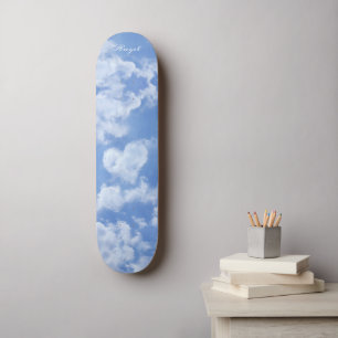 Cute Heart Shaped Cloud In Blue Sky Cheerful Happy Skateboard