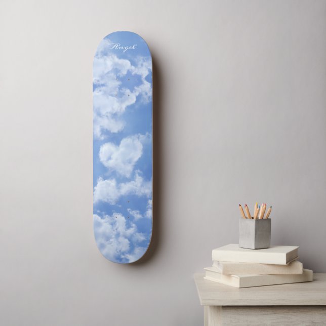 Cute Heart Shaped Cloud In Blue Sky Cheerful Happy Skateboard (Wall Art)