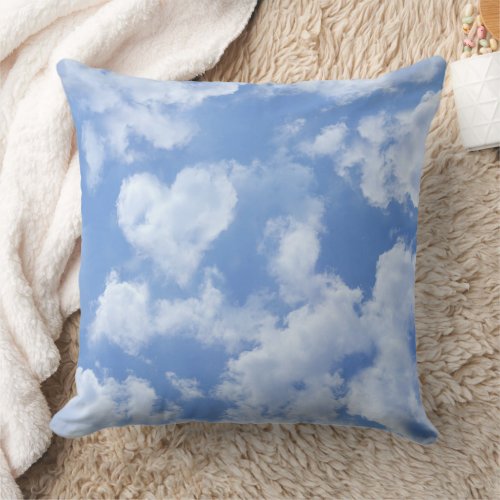 Cute Heart Shaped Cloud In Blue Sky Cheerful Happy Throw Pillow