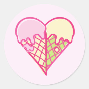 Cute Heart Shaped Ice Cream Classic Round Sticker