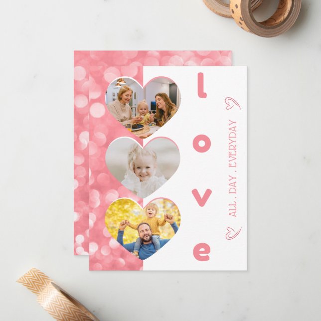 Cute Heart Shaped Photo Family Valentines Day Card (Front/Back In Situ)
