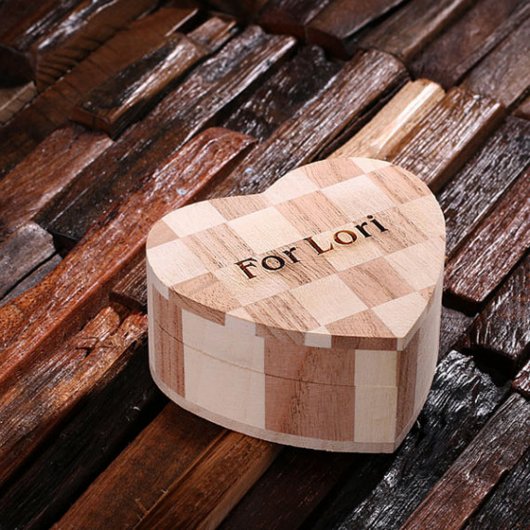 Cute Heart Shaped Small Light Wooden Jewelry Box (Top)