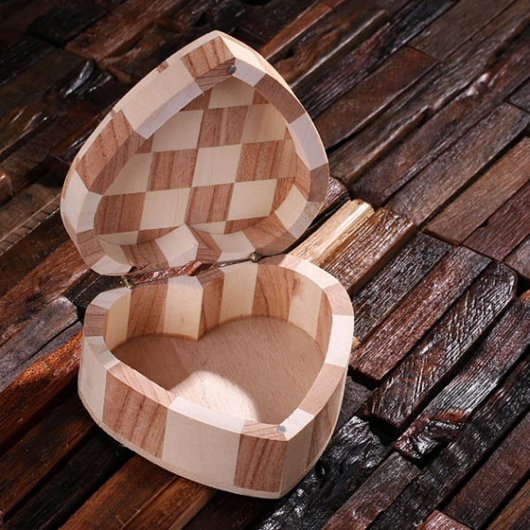 Cute Heart Shaped Small Light Wooden Jewelry Box (Inside)