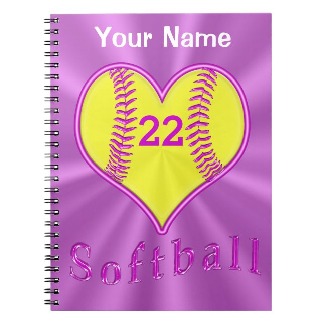 Cute Heart Shaped Softball Notebook Personalized (Front)
