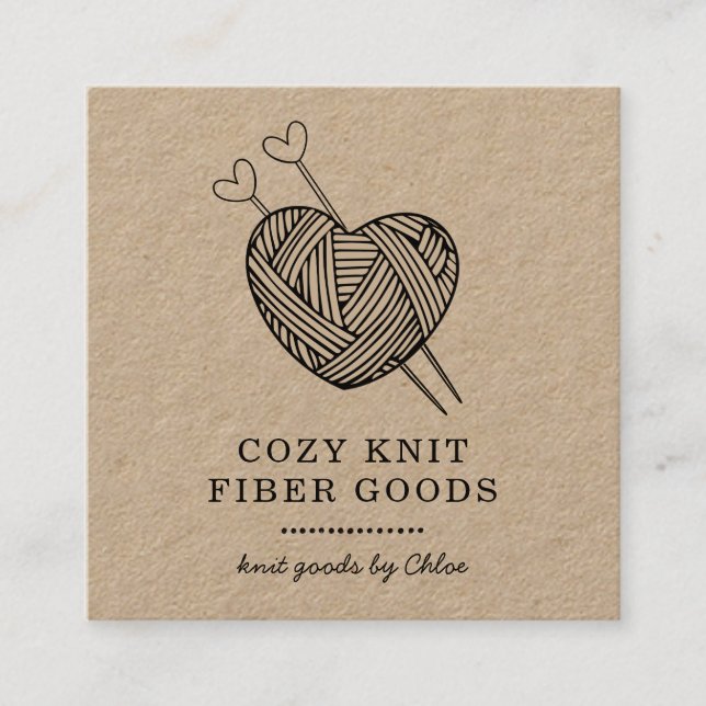 Cute Heart Shaped Yarn Handmade Knit Goods Kraft Square Business Card (Front)