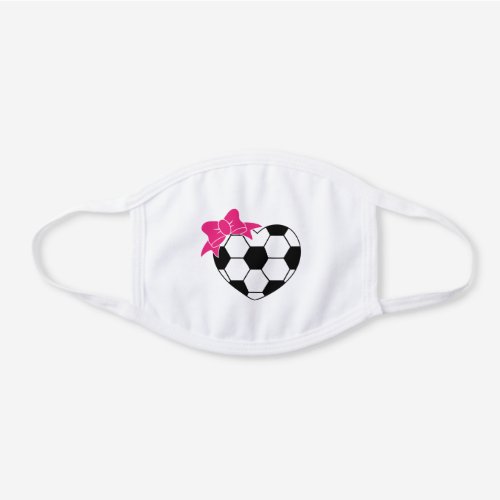 Cute Heart Soccer Ball With Bow White Cotton Face Mask