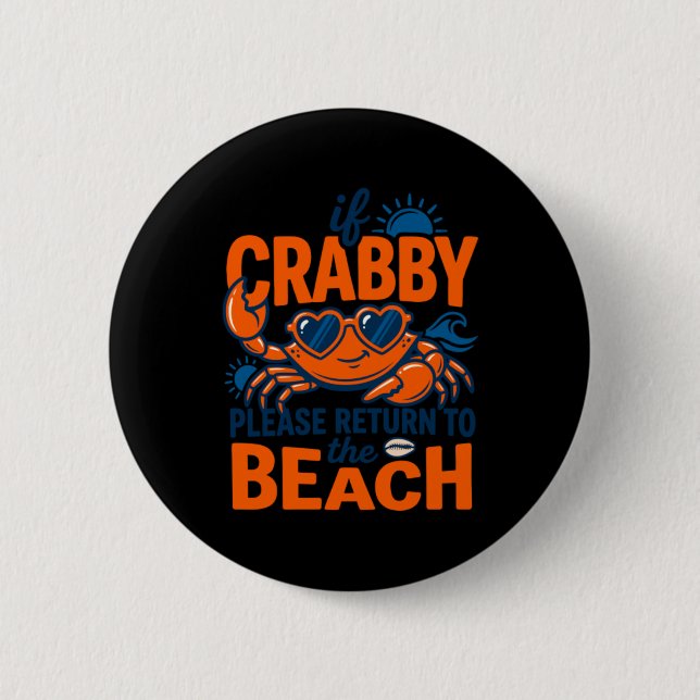 Cute Heart Sungles Crab Beach Vacation Quote Button (Front)