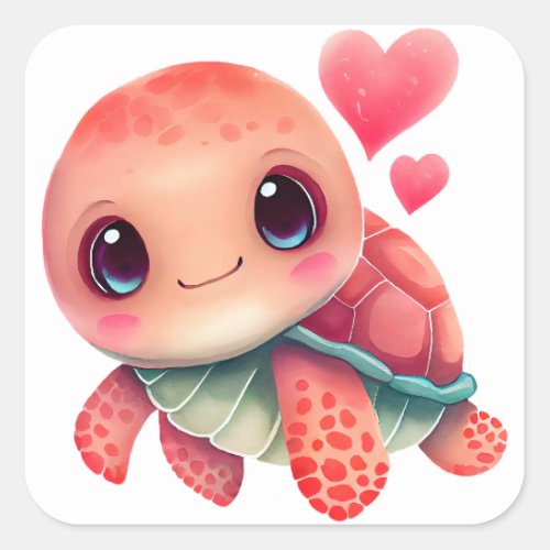 Cute Heart Turtle Valentine Square Sticker