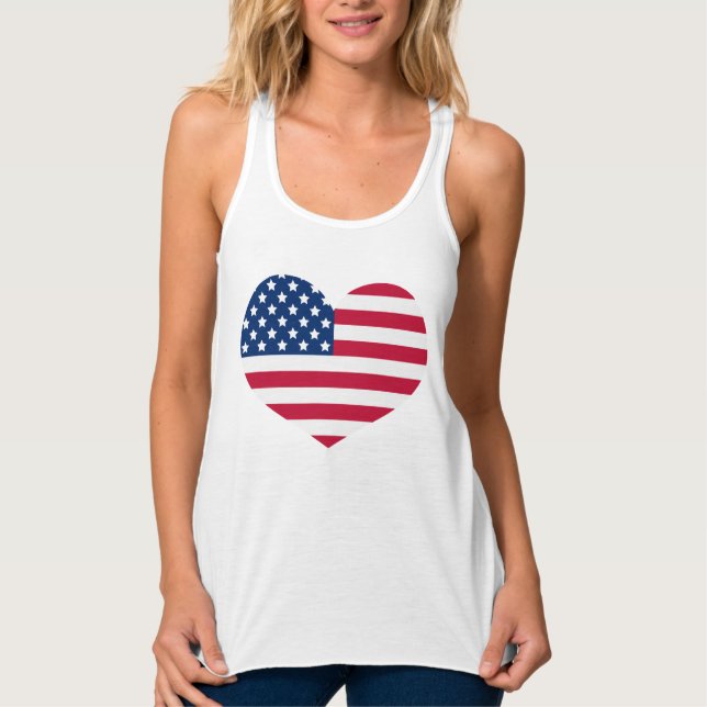 Cute Heart USA Flag Patriotic Red White and Blue Tank Top (Front)