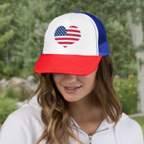 Cute Heart USA Flag Patriotic Red White and Blue Trucker Hat