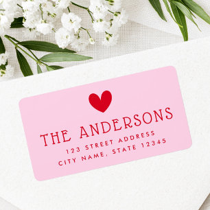 Cute heart Valentine’s day pink red return address Label