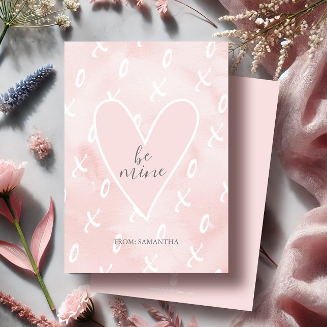 Cute Heart Valentines Card (Valentines day cards blush pink heart artwork by Victoria Grigaliunas of Do Tell A Belle)