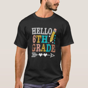 Cute Heart Vintage Hello 6th Grade Students Teache T-Shirt