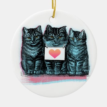 Cute Heart Vintage Kittens Ornament With Meme Back by PetKingdom at Zazzle