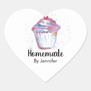 Cute heart Watercolor Cupcake Homemade Sticker