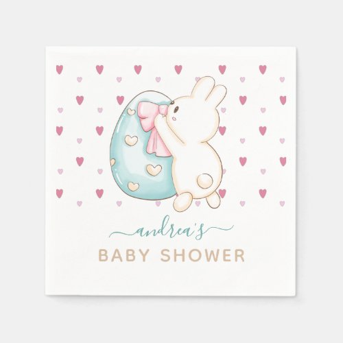 Cute Heart Watercolor Easter Egg Bunny Baby Shower Napkins