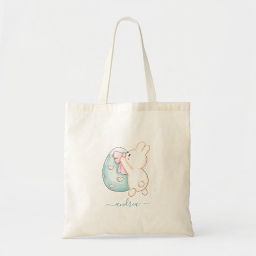 Cute Heart Watercolor Easter Egg Bunny Girls Name Tote Bag