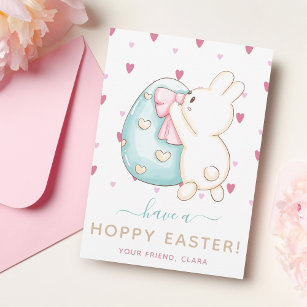 Cute Heart Watercolor Easter Egg Bunny Kids Friend Holiday Card