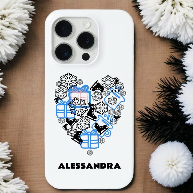  Cute heart winter Christmas doodle monogram snow Case-Mate iPhone Case (Creator Uploaded)