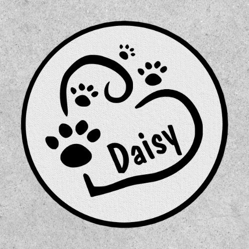 Cute Heart with Paw Prints and Custom Pet Name Patch