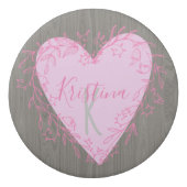 Cute Heart with Pink Floral Doodle Frame Monogram Eraser (Back)
