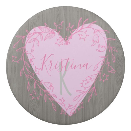 Cute Heart with Pink Floral Doodle Frame Monogram Eraser (Front)