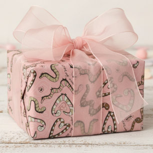 Cute Heart Worm Kids Birthday Wrapping Paper