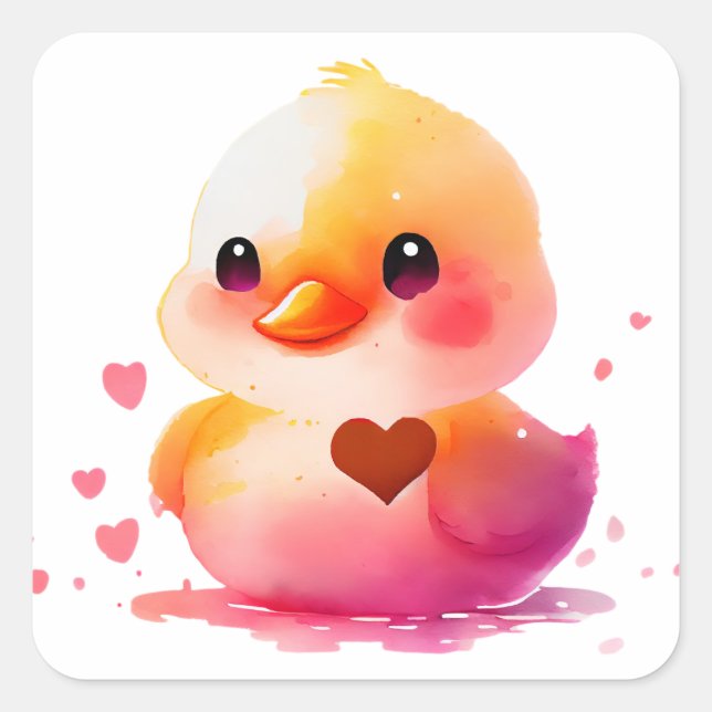 Cute Heart Yellow Duck Valentine Square Sticker (Front)