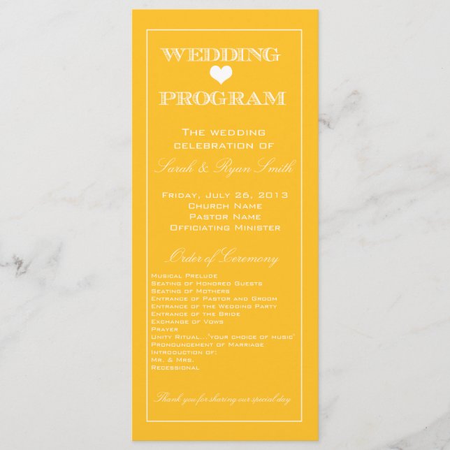 Cute Heart Yellow Wedding Program (Front)